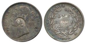 Victoria Queen, Silver Rupee, 1840, divided legend, a crown and initials 'PM' for Port Moz