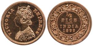 Victoria Empress, Proof Copper ½ Pice, 1899. Proof Restrike, Rare.