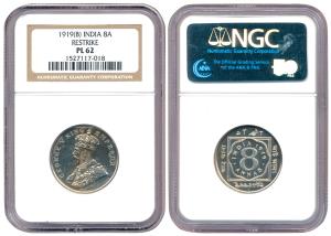 George V, Proof Copper Nickel 8 Annas, Bombay Mint, 1919, slabbed and graded by NGC, PL 62