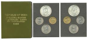 Uncirculated Set, 1969, Gandhiji Birth Centennial, set of 4 pcs. 20 Paise to Rupees 10. In