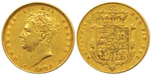 Great Britain, George IV, Gold Sovereign, 8g, shield on rev., 1825. Very Fine+, Very Rare.