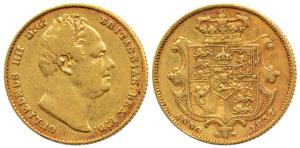 Great Britain, William IV, Gold Sovereign, 8g, shield on rev., 1837. About Very Fine, Very