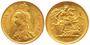 Great Britain, Victoria, Gold 2 Pounds, 16g, Jubilee head, St. George slaying a dragon on 