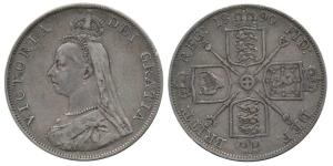 Great Britain, Victoria, Silver Double Florin, 22.34g, 1890, (KM 763). Very Fine, Rare.