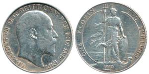 Great Britain, Edward, Silver Florin or 2 Shillings, 11.25g, 1910, Britannia standing on r
