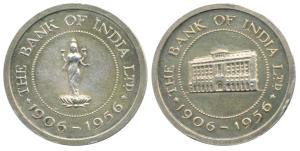 Silver Bar, The Bank of India, 1906-1956, Laxmiji standing on a Lotus on obv., the Bank bu
