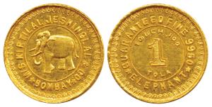 M/s Kirtilal Jeshinglal & Co. Bombay, Gold Tola, 11.65g, Elephant brand, Fine 995. Uncircu
