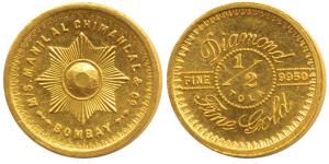M/s Manilal Chimanlal & Co Bombay, Gold ½ Tola, 5.82g, Diamond ½ Tola Fine Gold inscribed 