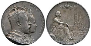 Edward Coronation Medal, Silver 118.1g, conjoined Bust of Edward VII and Queen Alexandra o
