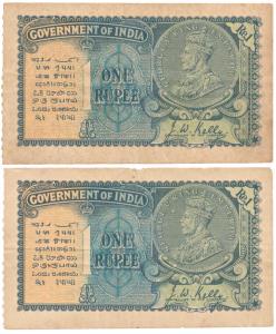 George V, Rupee 1, 2nd issue, 1935, signed J. W. Kelly, both in order of serial number, (J