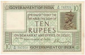 George V, Rupees 10, 1st issue, 1925, signed H. Denning, (Jhun 6B.1). About Extremely Fine
