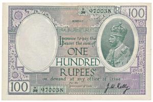 George V, Rupees 100, Bombay, 1927, signed J. W. Kelly, (Jhun #10.3A). Very pleasing, Good