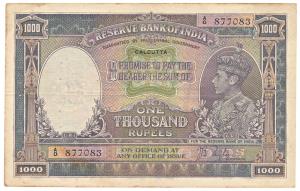 George VI, Rupees 1000, 1st issue, 1938, Calcutta, signed J. B. Taylor, (Jhun 8.1B). Very 