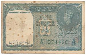 Pakistan, George VI, Rupee 1, 1948, signed C. E. Jones, Government of Pakistan super-inscr