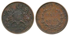 East India Company, Copper ½ Anna, 1835, obv. large date numerals, rev. 20 Berries. Very F