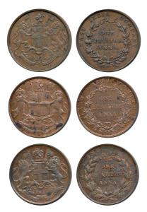 East India Company, Copper ¼ Anna (3), 1835 (2) and 1858. Extremely Fine to Uncirculated, 