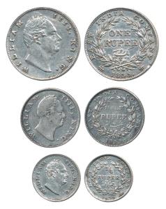 William IV, Silver (3), Rupee, ½ Rupee, ¼ Rupee, 1835, Bombay Mint. Fine+ to Extremely Fin