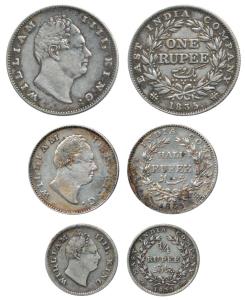 William IV, Silver (3), Rupee, ½ Rupee and ¼ Rupee, 1835, Bombay Mint. About Very Fine, Ra