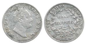William IV, Silver ½ Rupee, 1835, Calcutta Mint, 'F' incuse. Fine+, Scarce.