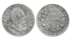 William IV, Silver ½ Rupee, 1835, Calcutta Mint, R.S. incuse. Fine.