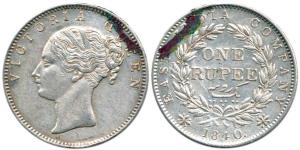 Victoria Queen, Silver Rupee, 1840, continuous legend, obv. English head (short neck), rev