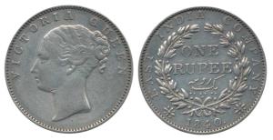 Victoria Queen, Silver Rupee, 1840, Madras Mint, continuous legend, 'S' incuse, 19 Berries