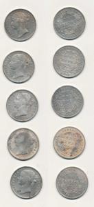 Victoria Queen, Silver Rupee (5), 1840, divided legend, WW raised, 28 Berries. Fine+ to Ve