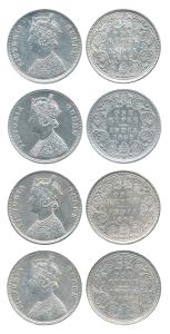 Victoria Queen, Silver Rupee (4), 1862, Calcutta Mint, A / I / 0 / 0, with Crescent. Very 