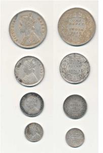 Victoria Queen, Silver Rupee (2), 1862, Madras Mint, B / II / 0 / 0. About Very Fine to Ve