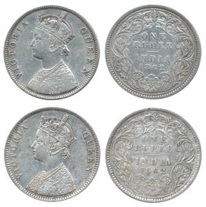 Victoria Queen, Silver Rupee (2), 1862, Bombay Mint, A / III / 0 / 0, B / III / 0 / 0. Abo