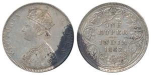 Victoria Queen, Silver Rupee, 1862, Bombay Mint, obv. with 5 panels, experimental coinage.