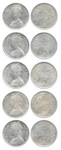 Victoria Queen, Silver Rupee (5), 1862, Bombay Mint, B / II / 2 / 0. About Very Fine to Ve