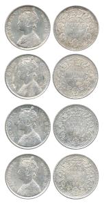 Victoria Queen, Silver Rupee (4), 1862, Bombay Mint, B / II / 2 / 0. About Very Fine to Ve