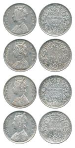 Victoria Queen, Silver Rupee, (4), 1862, Bombay Mint, B / II / 2 / 0, A / II / 0 / 4, and 