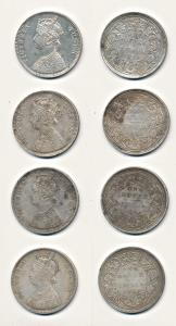 Victoria Queen, Silver Rupee (4), 1862, Bombay Mint, A / II / 0 / 4, A / II / 0 / 5, A / I