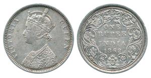 Victoria Queen, Silver Rupee, 1862, Bombay Mint, A / II / 0 / 7, with crescent. Rare, Very