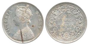 Victoria Queen, Silver Rupee, 1862, Bombay Mint, A / II / 0 / II dots, eleventh dot below 