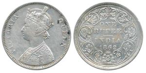 Victoria Queen, Silver Rupee, 1862, Bombay Mint, A / II / 0 / 11, eleventh dot below the e
