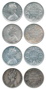 Victoria Queen / Empress, Silver Rupee (4), 1862, B / II / 2 / 0 and A / II / 0 / 4, 1882,