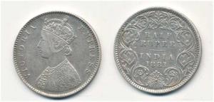 Victoria Empress, Silver ½ Rupee, 1881, Calcutta Mint, A / I / 'C' incuse. Very Fine+, Rar
