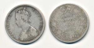 Victoria Empress, Silver ½ Rupee, 1881, Bombay Mint, B2 / II / dot. Fine+, Rare.