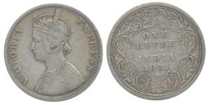 Victoria Empress, Silver Rupee, 1881, Calcutta Mint, A1 / I / 'C' incuse. Fine+, Scarce.