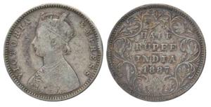 Victoria Empress, Silver ½ Rupee, 1887, Bombay Mint, A / II / 'B' raised. Fine+, Rare.