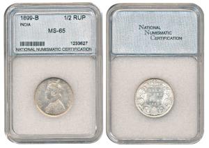 Victoria Empress, Silver ½ Rupee, 1899, Bombay Mint. Slabbed and graded by NNC as MS-65. S