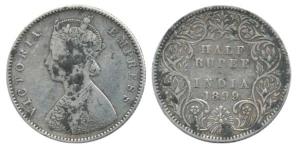 Victoria Empress, Silver ½ Rupee, 1899, Calcutta Mint, A / I / 'C' incuse. Fine+.
