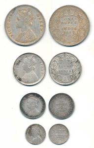 Victoria Queen and Empress, Silver (4), Rupee, ½ Rupee, ¼ Rupee and 2 Annas, 1862 Calcutta