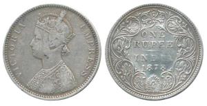 Victoria Empress, Silver Rupee, 1878, Bombay Mint, A3 / II / No dot. About Very Fine, Rare