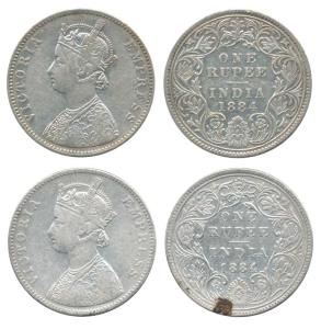Victoria Empress, Silver Rupee (2), 1884, Bombay Mint, A3 / I / 'B' raised, A3 / II / 'B' 