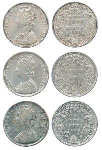 Victoria Empress, Silver Rupee (3), 1885 Bombay Mint C2 / II / 'B' raised, A3 / IV / 'B' i