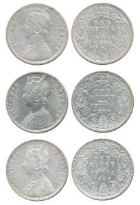 Victoria Empress, Silver Rupee (3), 1886 C2 / I / 'B' incuse (2), C2 / I / 'C' incuse (mul
